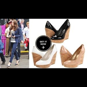 Stuart Weitzman Patent Leather Cork Wedges
